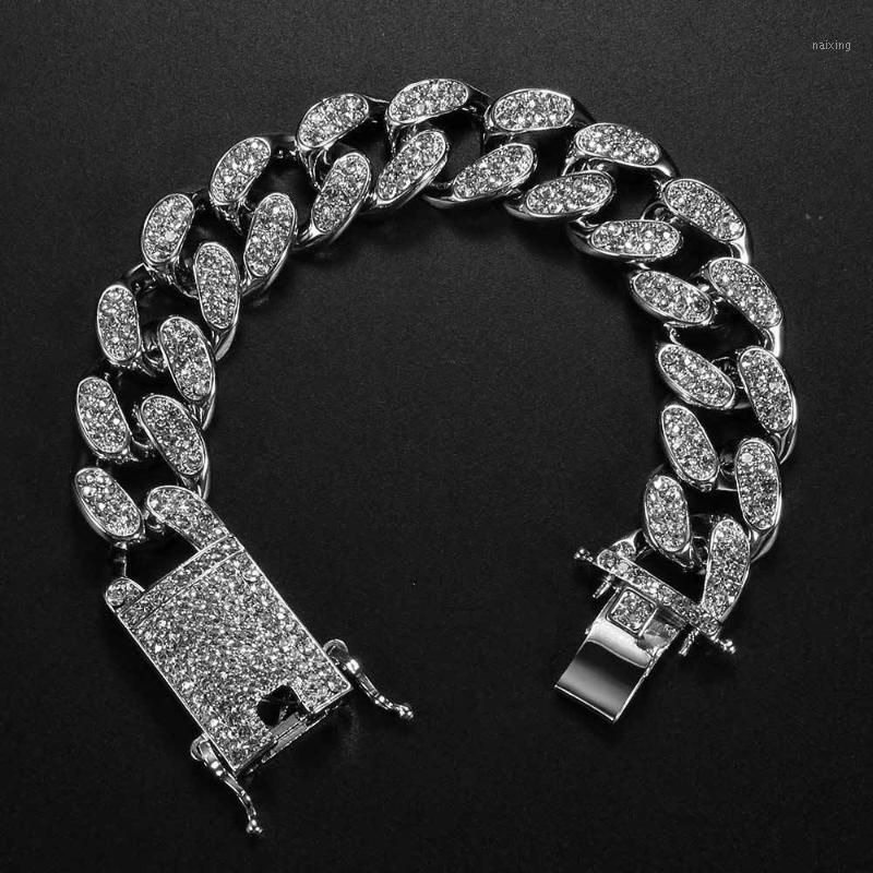 

High-end Hip Hop Bracelet Men's Butterfly Buckle Gold Plated Crystal From Swarovskis Rhinestone Cuban Bangle