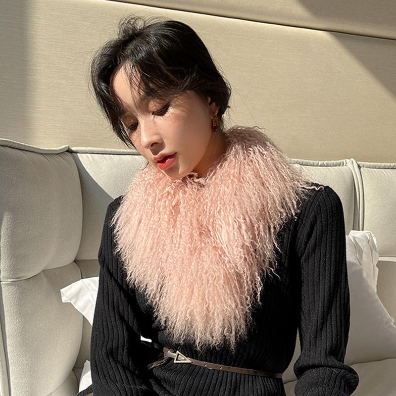 

Scarves ZDFURS Korean Mongolian Fur Tibet Sheep Scarf Winter Women's All-Match Real Collar