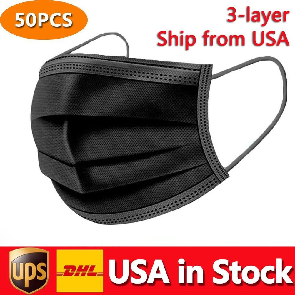 

USA in Stock Black Disposable Face Masks 3-Layer Protection Sanitary Outdoor Mask with Earloop Mouth PM prevent DHL 24h shipment free fast