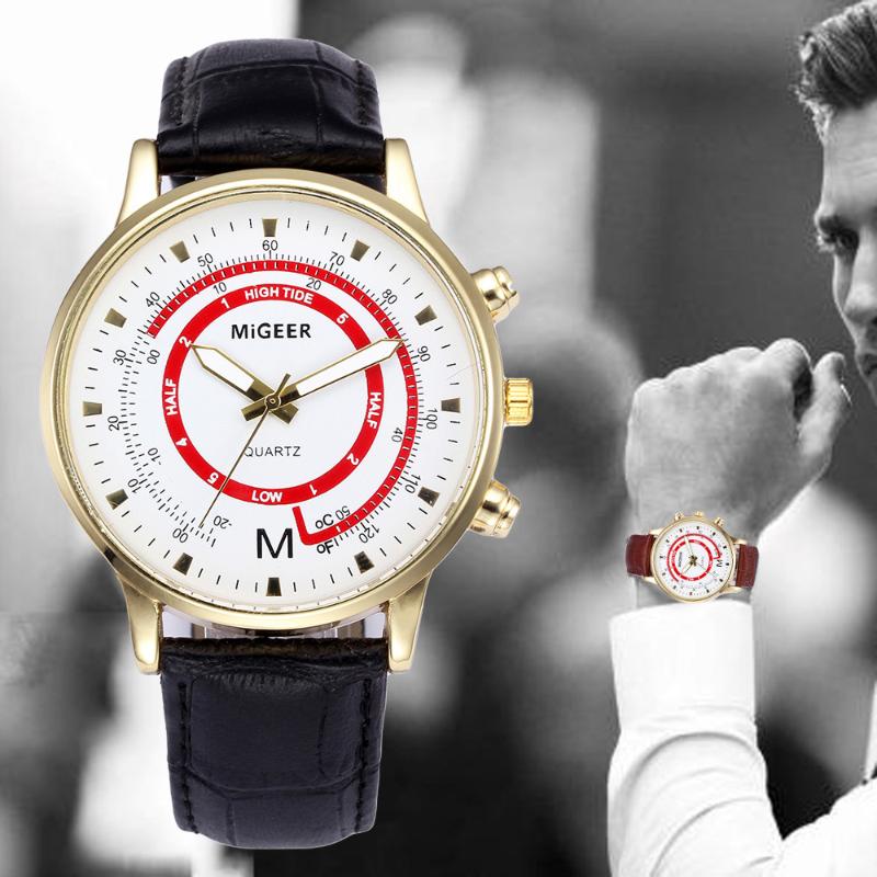 

Wristwatches DISU Men Watch Business Leather Strap Sports Simulated Quartz Big Dial Watches For Mens Wrist, Bw