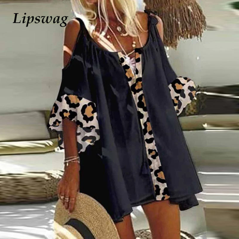 

women off shoulder mini dress summer elegant short sleeve lady party dress casual vintage floral print loose dress vestidoshigh quality, Black;gray