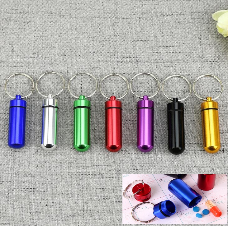 

7 Colors Metal Container Keychain Aluminum Pill Box Holder Portable Multifunction First Aid Pills Key Chain Bottles Keyring Seal Kit