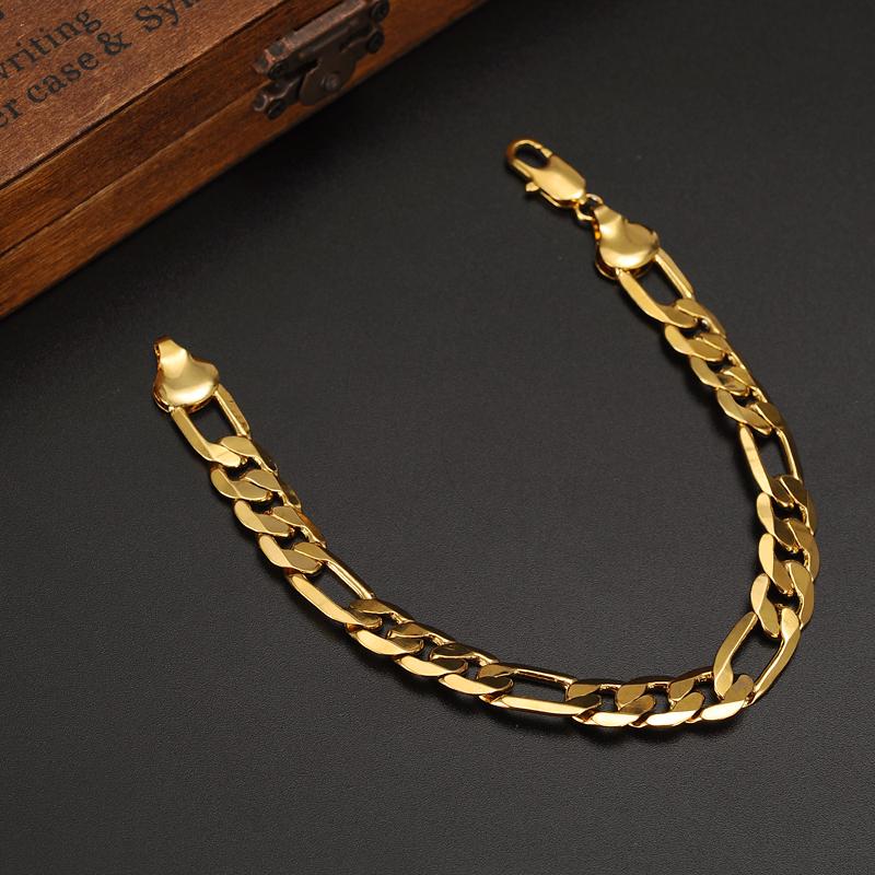 

Mens 24 K Solid Gold GF 10mm Italian Figaro Link Chain Bracelet 8.7 Inches Jewelry Bangle
