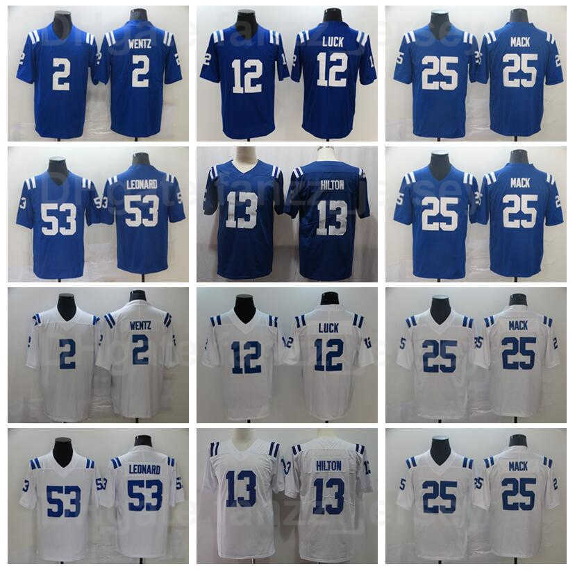 

Men Football 12 Andrew Luck Jersey 13 TY Hilton 53 Darius Leonard 25 Marlon Mack 2 Carson Wentz Blue White Home Away Color Rush All Stitching Breathable High Quality, 2 white