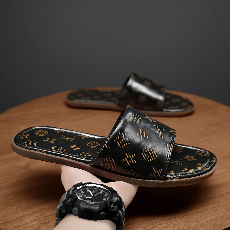 

High Quality Classic Slippers Men's Shoes Brown Black Flip Flops Sandals Sandals Beach Indoor Wide Flat Mens Sandals Slippers, 0088 brown