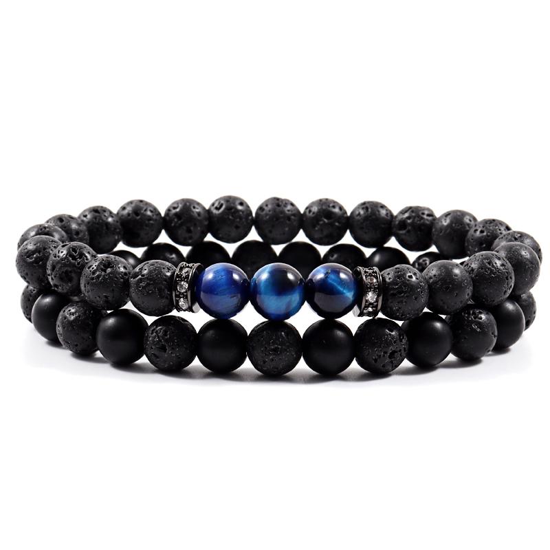 

Beaded, Strands Classic 2pcs/ Set Round Tube Bracelet Men Handmade Pave CZ Lava Stone Matte Bead For Jewelry Gift