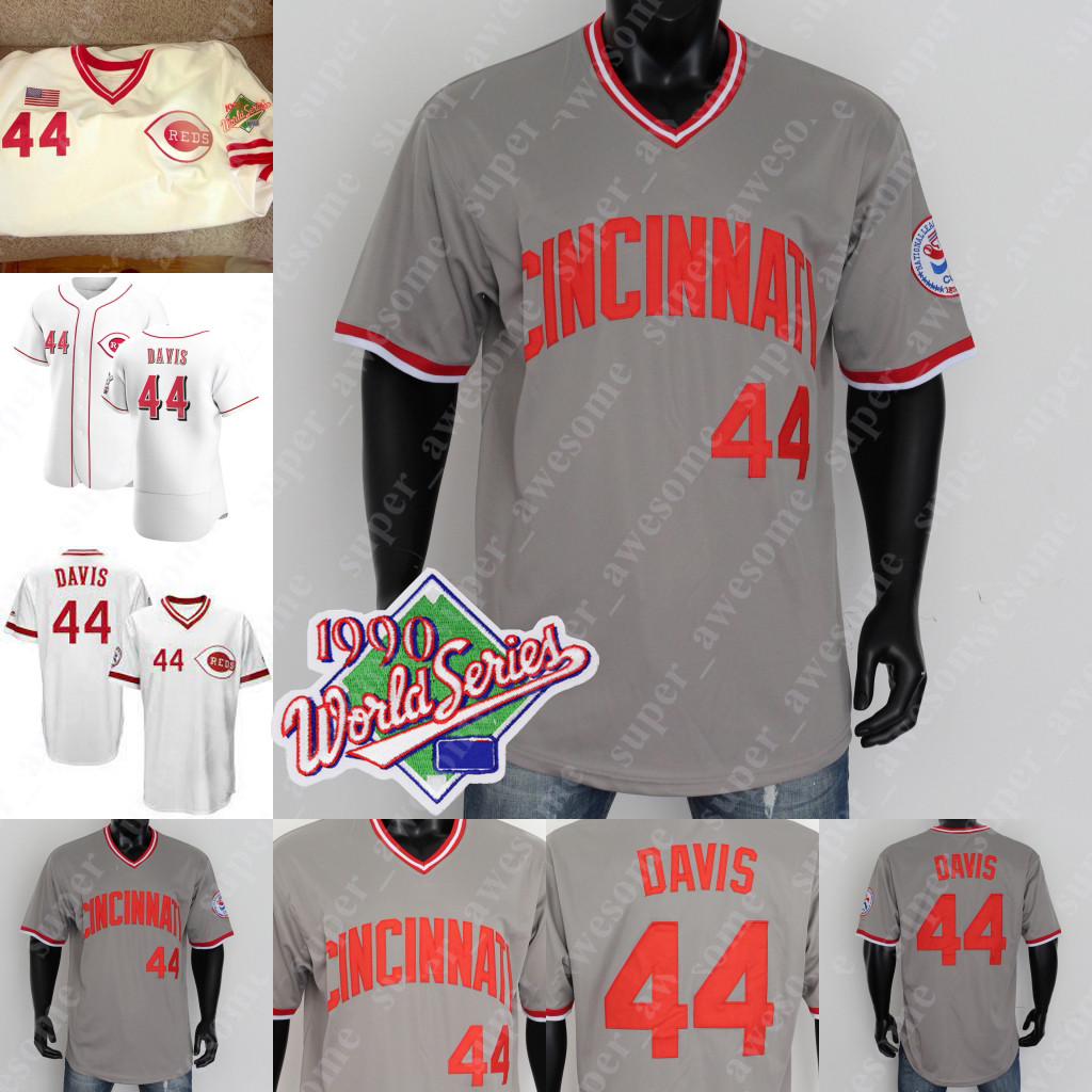 

44 Eric Davis Jersey 1990 WS Patch White Gray Red Baseball Jerseys, Blue;black