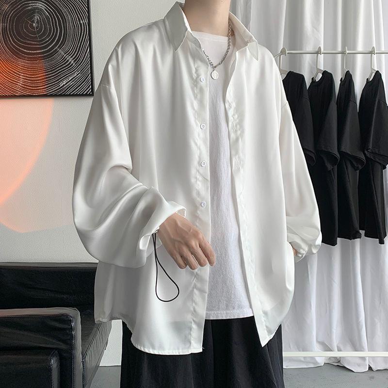 

Men's Casual Shirts PR Ice Silk Drape Sun Protection Suit Drawstring Shirt Woman Fashion Oversize Clothing, Black
