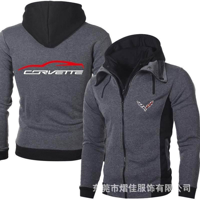 

Men's Hoodies & Sweatshirts Corvette Zipper Jacket Man Coats Bomber Jackets Scarf Collar Casual Fleece Male Hooded Outwear Slim Fit Hoody, Dark grey