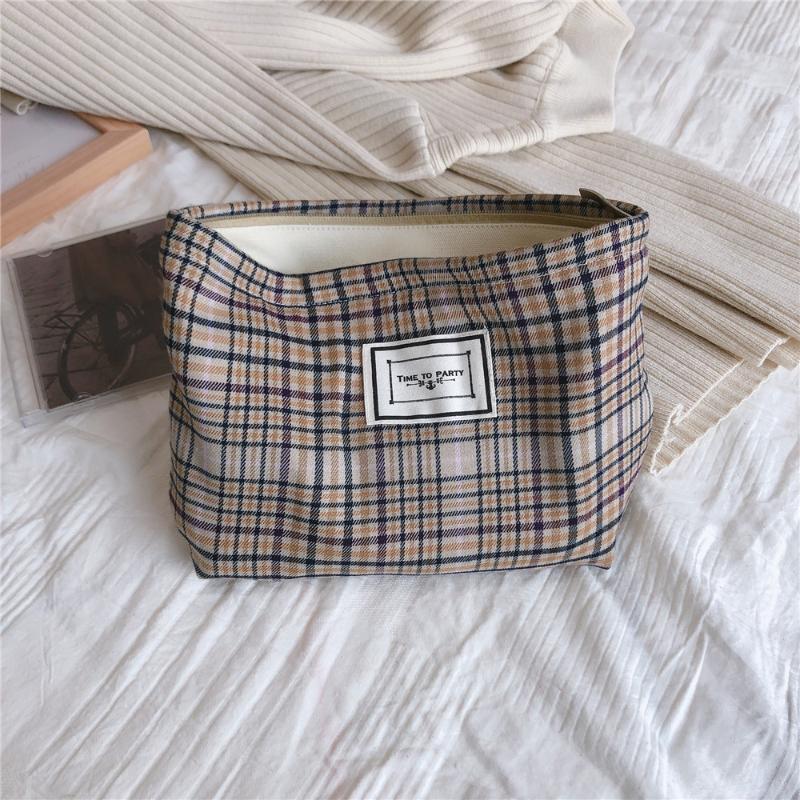 

Cosmetic Bags & Cases British Style Plaid Bag Organizer Women Travel Toiletry Necesserie Makeup Pouch Girl Large Beauty Brush Storage