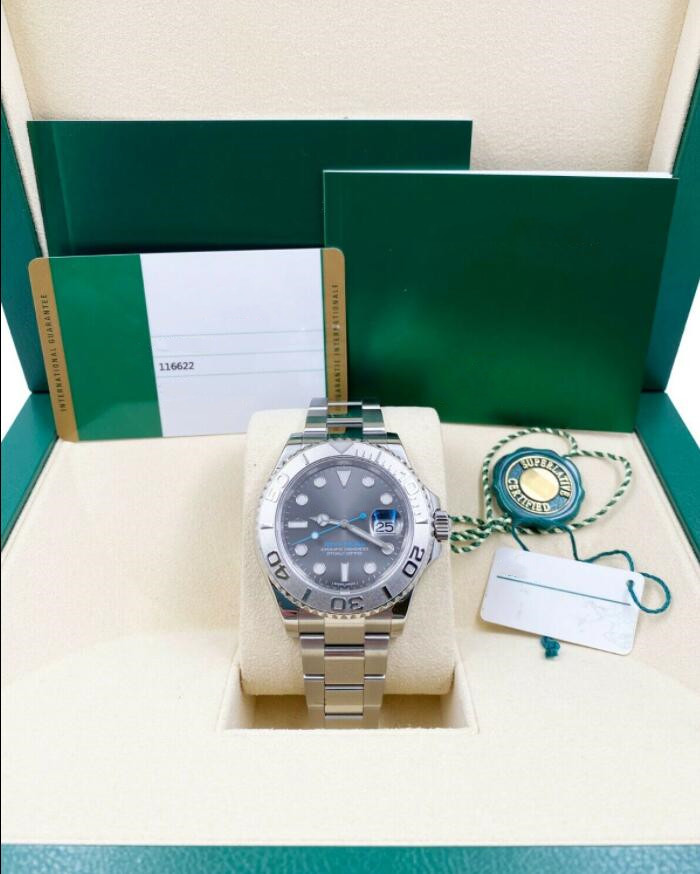 

Hot Selling Yacht Master Watch 116622 Rhodium Dial Platinum Stainless Steel Box Paper Movement Automatic Mens Watches