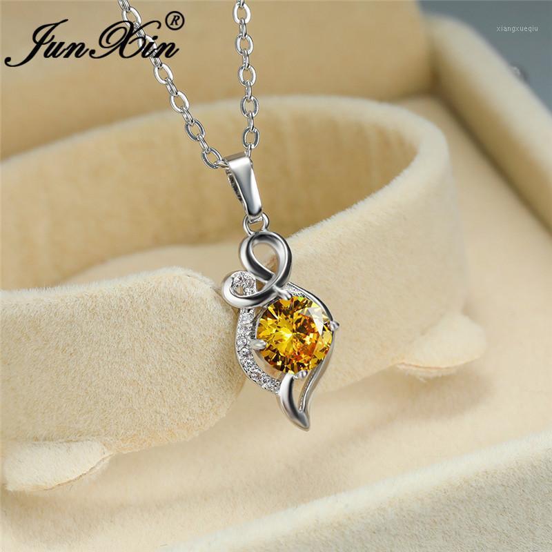 

Pendant Necklaces Female Crystal Round Clavicle For Women Silver Color Valentine Day Purple Yellow Red Green Zircon Necklace