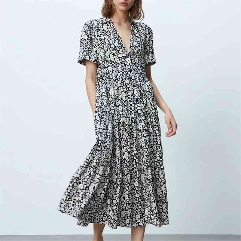 

women Spring Summer long dress V-neck short sleeve with zipper dresses for female summer holidays 210524, Black