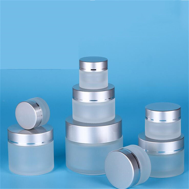 

5g 10g 15g 20g 30g 50g Frosted Glass Cosmetic Jar Bottle Empty Face Cream Storage Container Pot Refillable Sample Bottles with Silver Lids