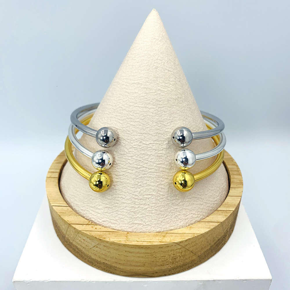 

Hand catenary brass Bracelet femininity simple gold silver platinum coil bracelet with beads, Golden;silver