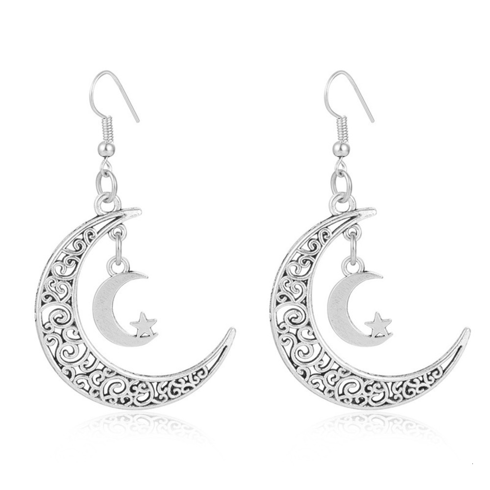 Fashion exaggerated earrings, Star Moon and Earrings-image-681789925