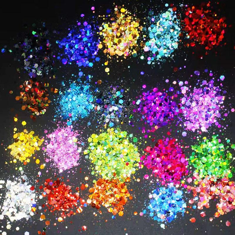

Nail Glitter Chunky Colors Bulk 50grams 20 POLYESTER HOLOGRAPHIC Mix ENA88