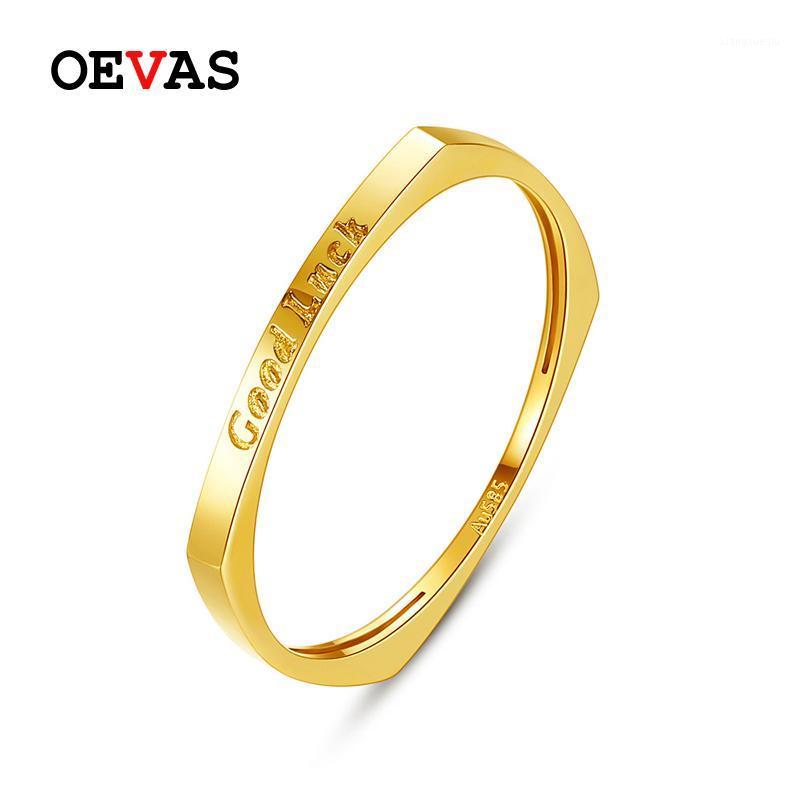 

Cluster Rings OEVAS 100% Au585 Real 14K Gold 1.5mm Finger For Women Fashion Good Luck Letter Party Jewelry Ladies Girls Anniversary Gift, Golden;silver