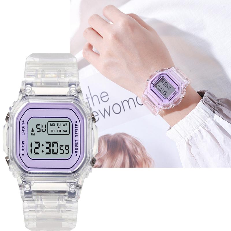 Montres-bracelets Montres électroniques pour femmes Hommes Rose Gold Silicone Sangle Transparent Robe transparente Digital Montre-bracelet Sport