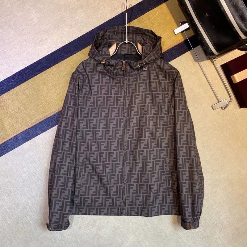 

Sunscreen men's and women's Hooded Coat 2021 summer thin European fashion brand double FF letter pattern windbreaker[Finished on April 20], Black;brown