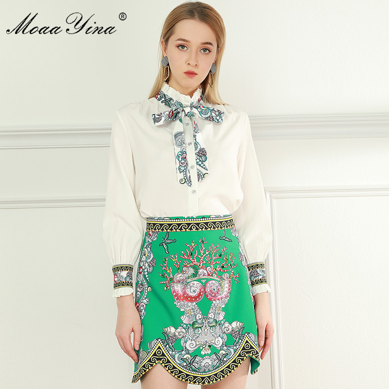

Fashion Designer Set Spring Women Long sleeve Blouses Tops+Beaded skirt Two-piece sets 210524, White