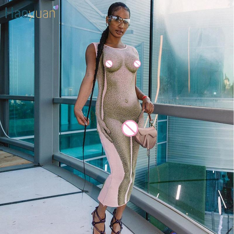 

Casual Dresses Print Bodycon Midi Dress Sleeveless Sexy Bodysuit Birthday Party Costumes Summer Clothes Y2k Clothing For Women Club, As shown
