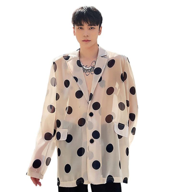 

Men's Suit Jacket Blazers Tracksuit Dot Thin Breathable Man Streetwear Vintage Loose Casual Sunscreen Coat Male Blazer Suits &, 3885