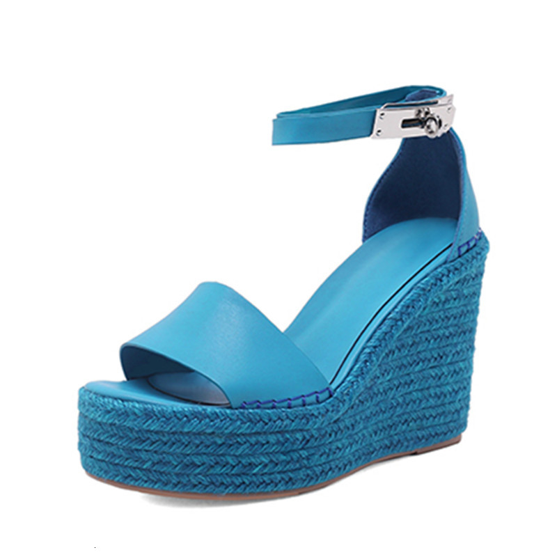 

Sandals woman platform sandals summer rope hemp heel metal shoes block design ladies party high female Y58D, 1# shoe box