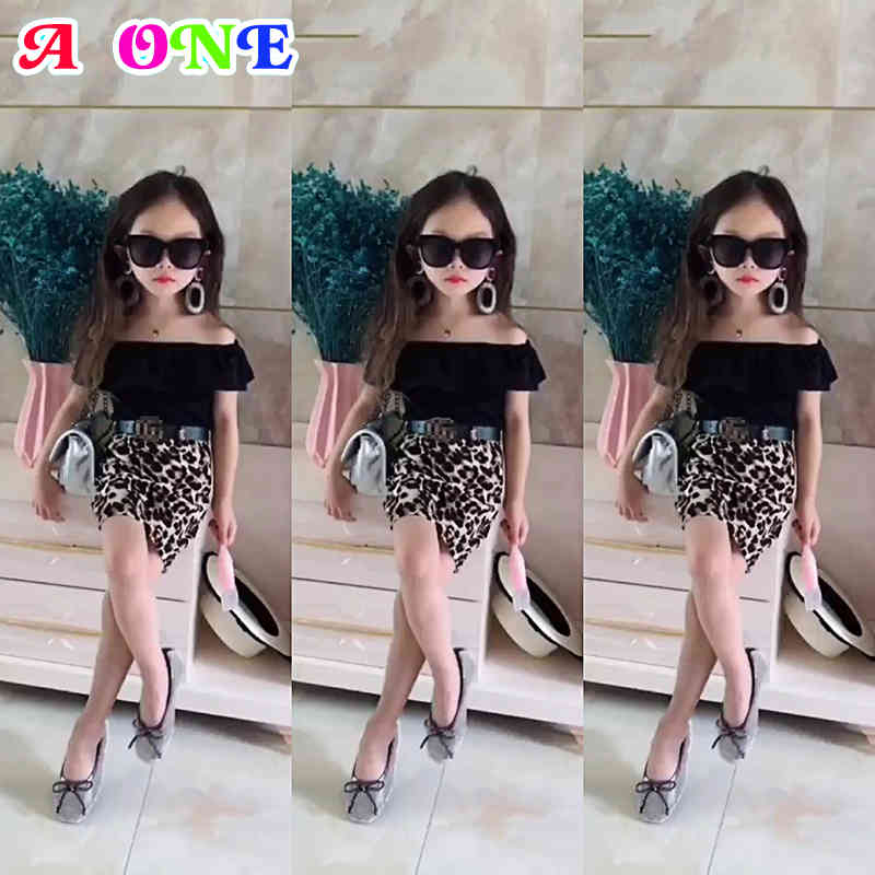 

Summer girls set baby suit kids clothes girls ruffle outfits fashion tee + skirt + belt 3 pcs set toddler girls clothes X0401, White