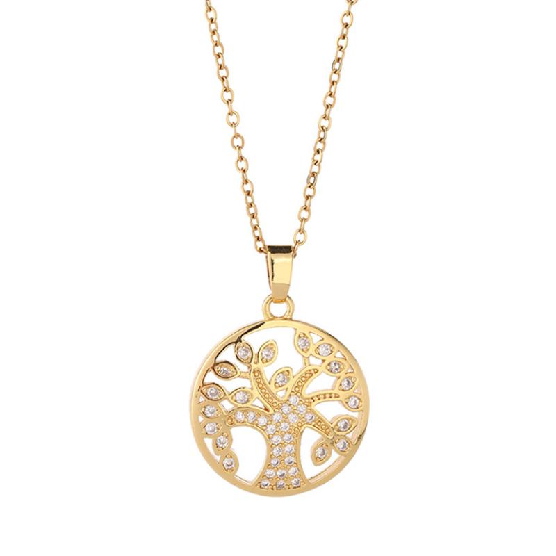 

Pendant Necklaces Fashion Gold Color Tree Of Life Necklace Round For Women Drop