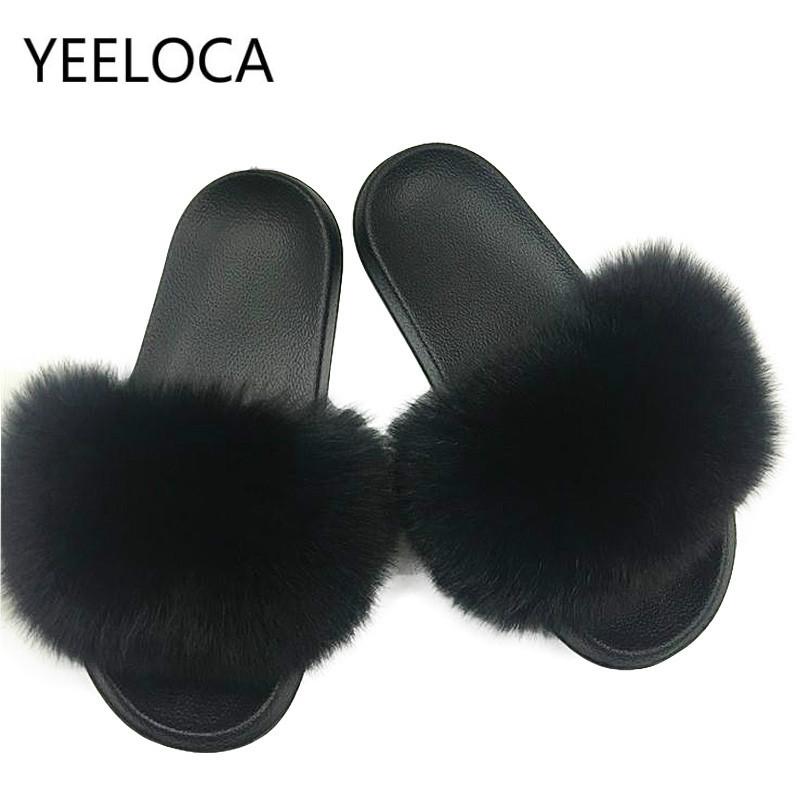 

Slippers Women's Fur Indoor Women Sandals Furry Ladies Cute Plush Fluffy, Black