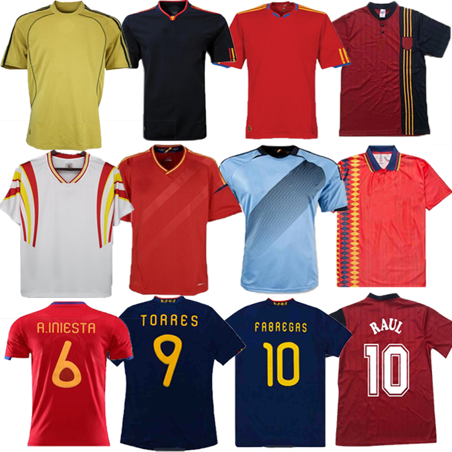 

2010 Spain retro soccer jersey 1994 RAUL Hierro LUIS ENSRIQUE XAVI ALONSO Caminero Iniesta PUYOL PIQUE David Villa TORRES 2008 2012 1996, Black