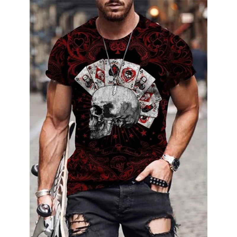 

Poker 3D printed T-shirts are unique, stylish, beautiful, breathable and comfortable, daily party travel, visual impact, gothic style men&#0, White;black