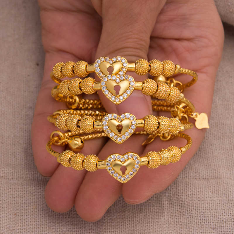 

4pcs/lot Baby Bangles Gold Color Bangles Boy Girls Chind Zircon Child Bangle Bracelet Festival Birthday Gift Q0717