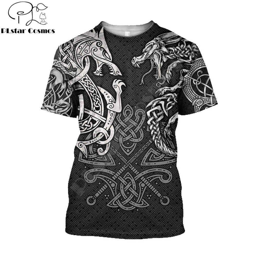 

Summer Men t-shirt Viking Wolf And Dragon Tattoo 3D Printed Harajuku Casual short Sleeve Tee shirts Unisex tops QDL021 210629