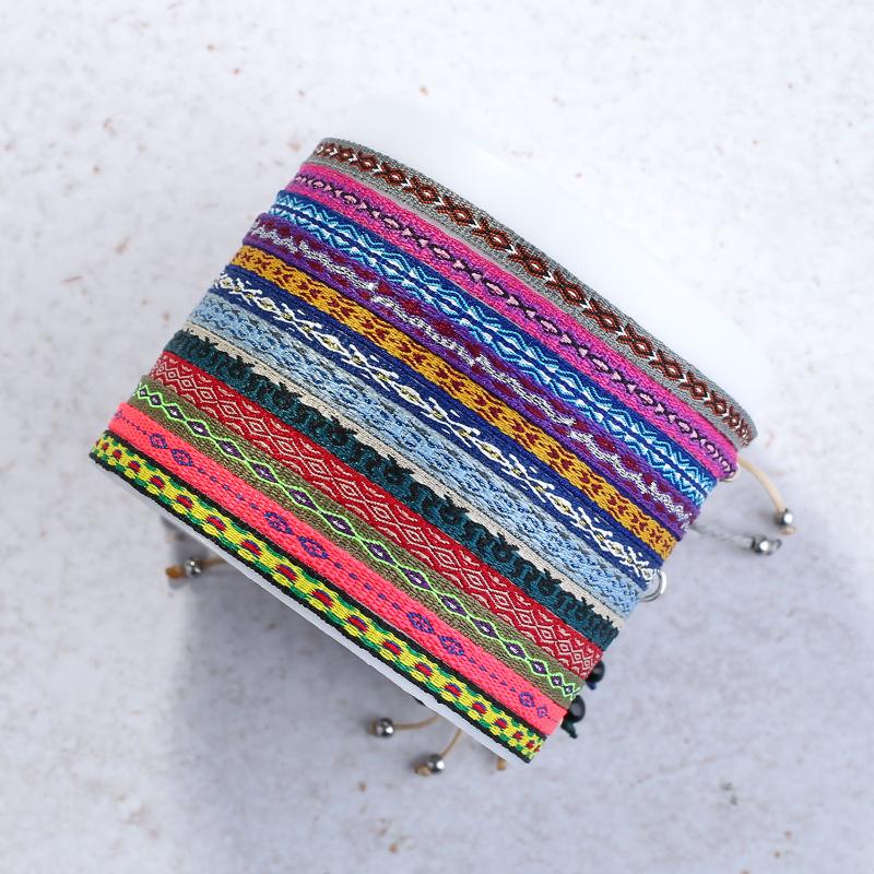 

Charm Bracelets C.QUANCHI Fall Braided Silk Ribbon Boho Vintage Ethnic Pattern Bracelet For Women Fashion Handmade Jewelry