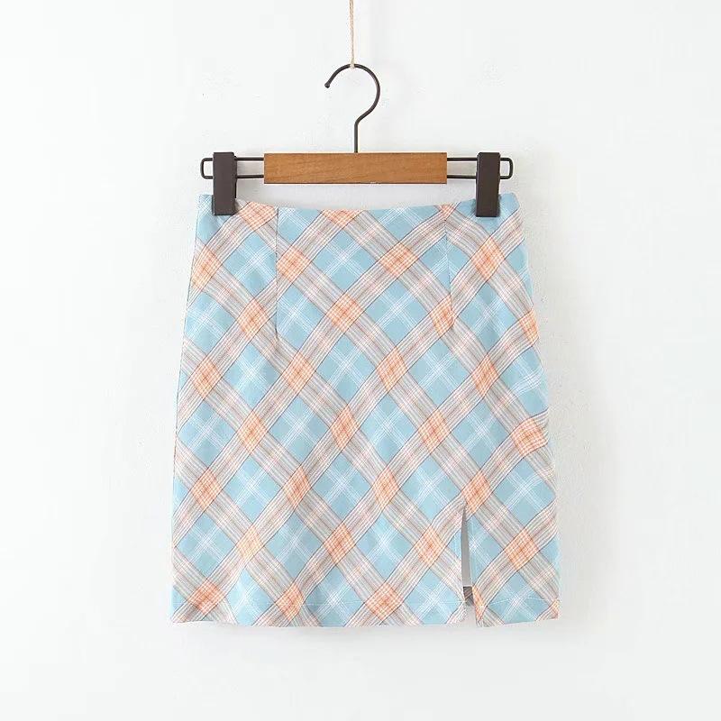 

Skirts Plaid Skirt Slits Back-Zipper Women Opening Small With Front Split Lined, Picture color