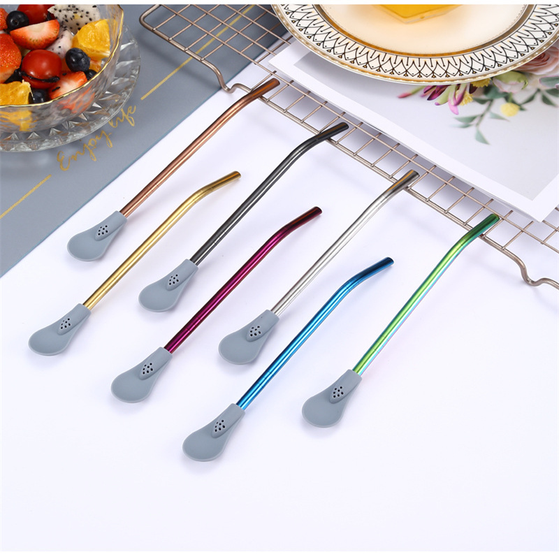 Detachable Silicone Steel Spoon Straw Pipe Bombilla Filter-image-1085829265