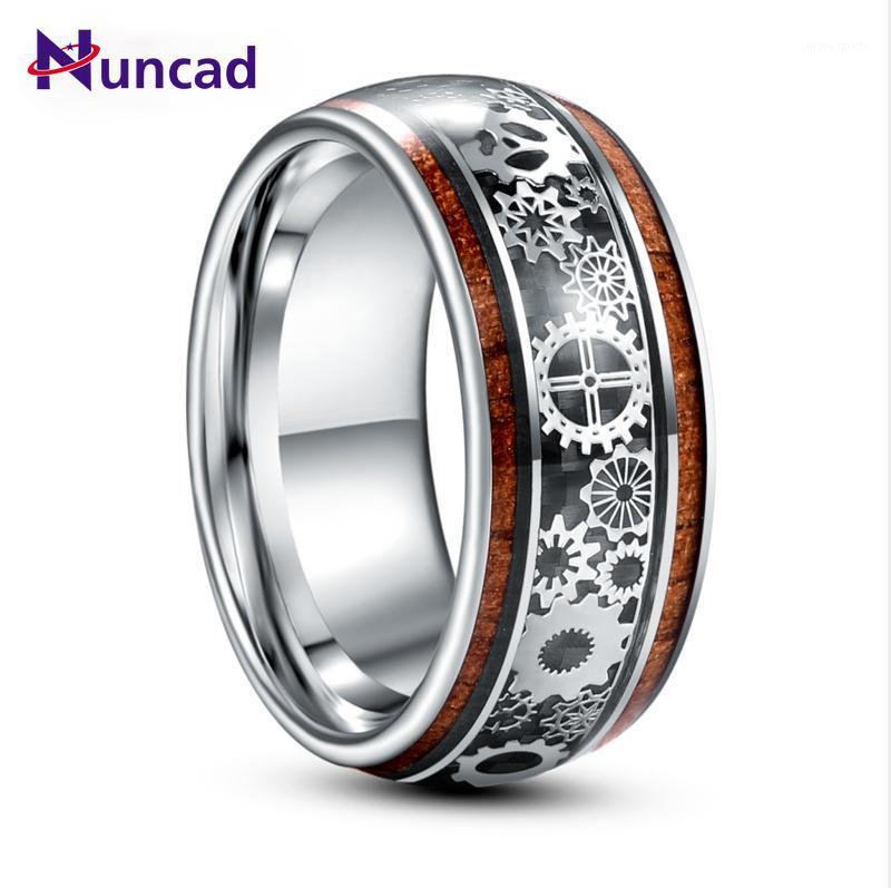 

Wedding Rings 10mm Inlaid Wood Grain Gear Pattern Tungsten Carbide Ring Men's Fashion Jewelry Gift Quality1