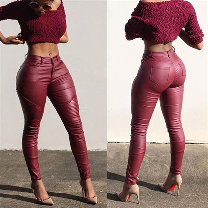 

leather skinny high waist womens pants leggings stretchy pencil trousers women pu pant, Black;white