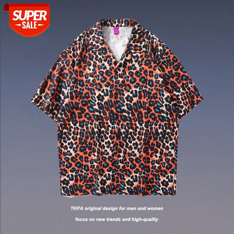 

TKPA hip-hop leopard print short-sleeved shirt men and women street loose casual wild couple tops #tT2k, White;black