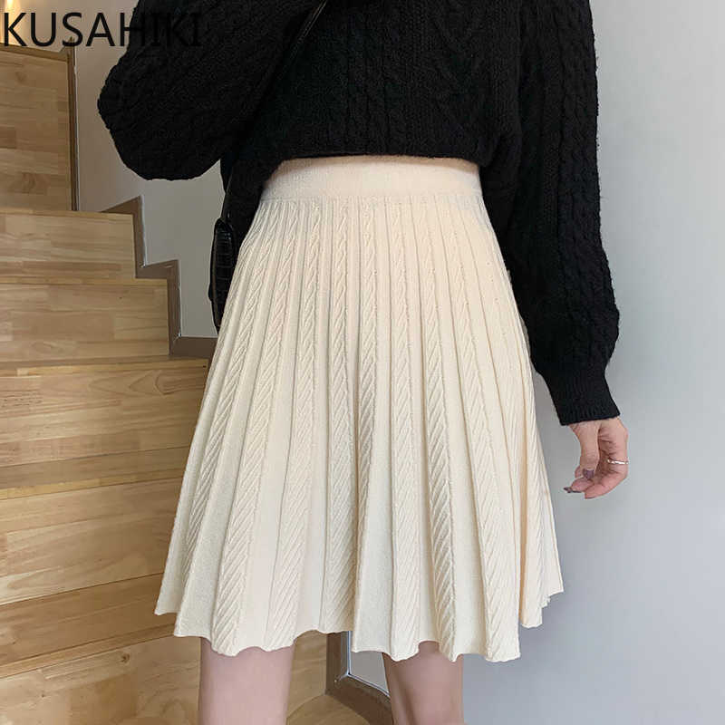 

Spring Korean Knitted Skirts High Waist A-line Women Sweater Skirt Causal Fashion Elegant Faldas Mujer 6F213 210603, Apricot