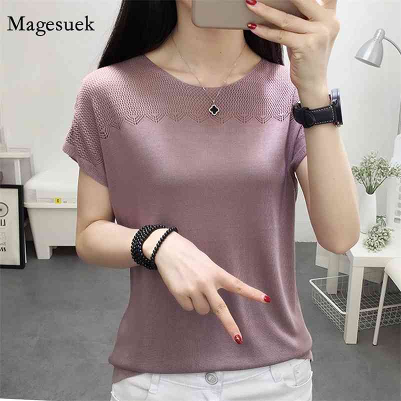 

Korean Summer Women Short Sleeve Knitted Pullover Tops Loose Shirts Mesh White Clothes Blusas Mujer De Moda 3538 50 210518, Black