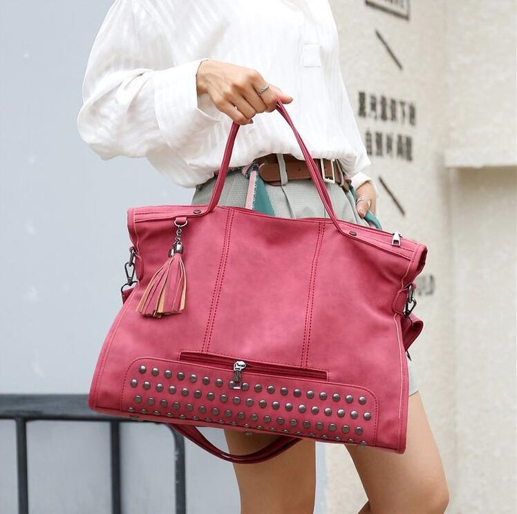 

Wholesale factory ladies shoulder bags with high quality thickened matte leathers motorcycle bag European popular matte leather handbag tassel rivet backpack, Grey2 small