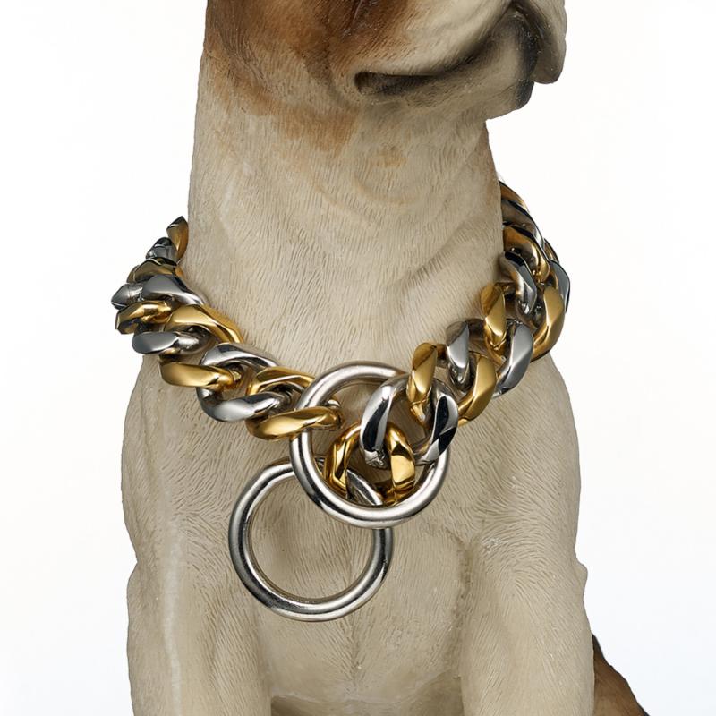

Gold Color Stainless Steel Big Dog Pet Collar Safety Chain Necklace Curb Cuba Supplies Wholesale 12-32" Chokers