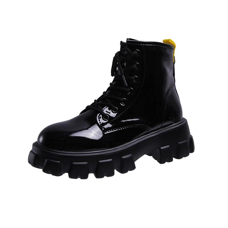 

Boots Lace Up Ankle For Women Shoes Woman Solid Black Leather Female Round Toe Plus Size Thick Bottom Platform