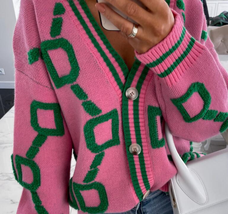 

Doudoune 2021 V Neck Long Sleeve Caridigan Women Green Autumn Winter Knitted Sweater Loose Casual Fashion Jumper Tops Vintage, 01