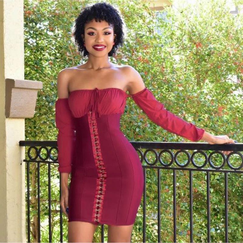 

Casual Dresses Summer Vestido Slash Neck Women Mini Dress Green Black White Celebrity Evening Club Bodycon Bandage