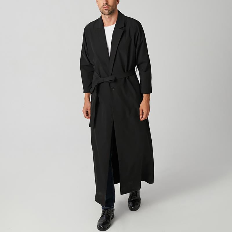 

Men' Trench Coats Men Long Sleeve Lapel Overcoats INCERUN Solid Color Button Man Casual Style Outwear With Belts Streetwear 5XL, Black