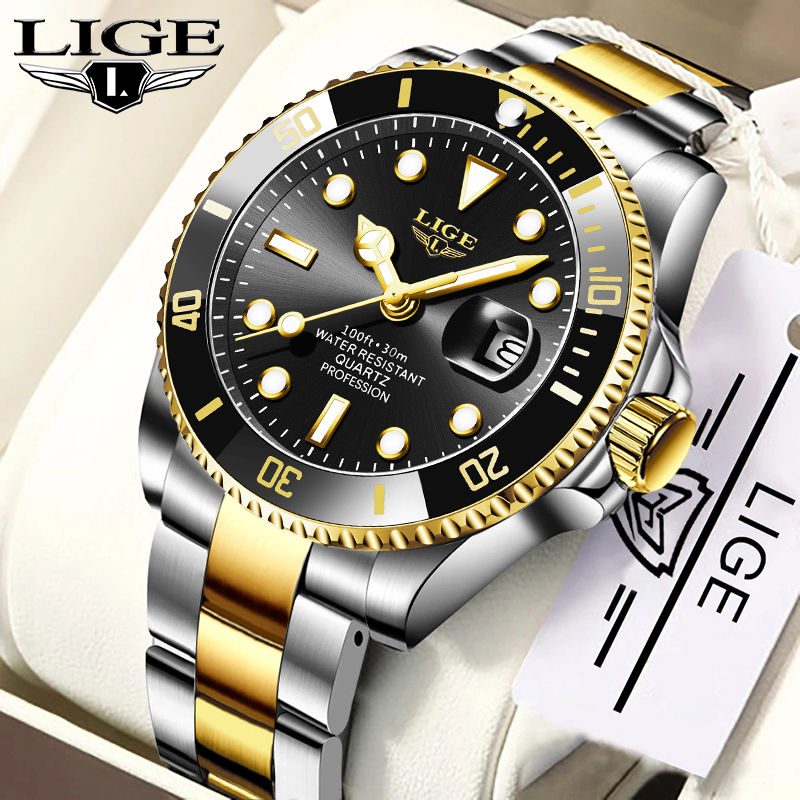 

LIGE Brand Mens Watches Luxury Waterproof Men Quartz Wristwatches for Man Stainless Steel Watch Male Clocks Relogio Reloj Hombreg, Rose gold black